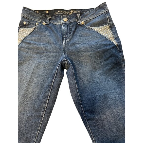 Style & Co Womens 4P Rhinestone Embellished Denim Bermuda Shorts Blue Stretch - Picture 3 of 4